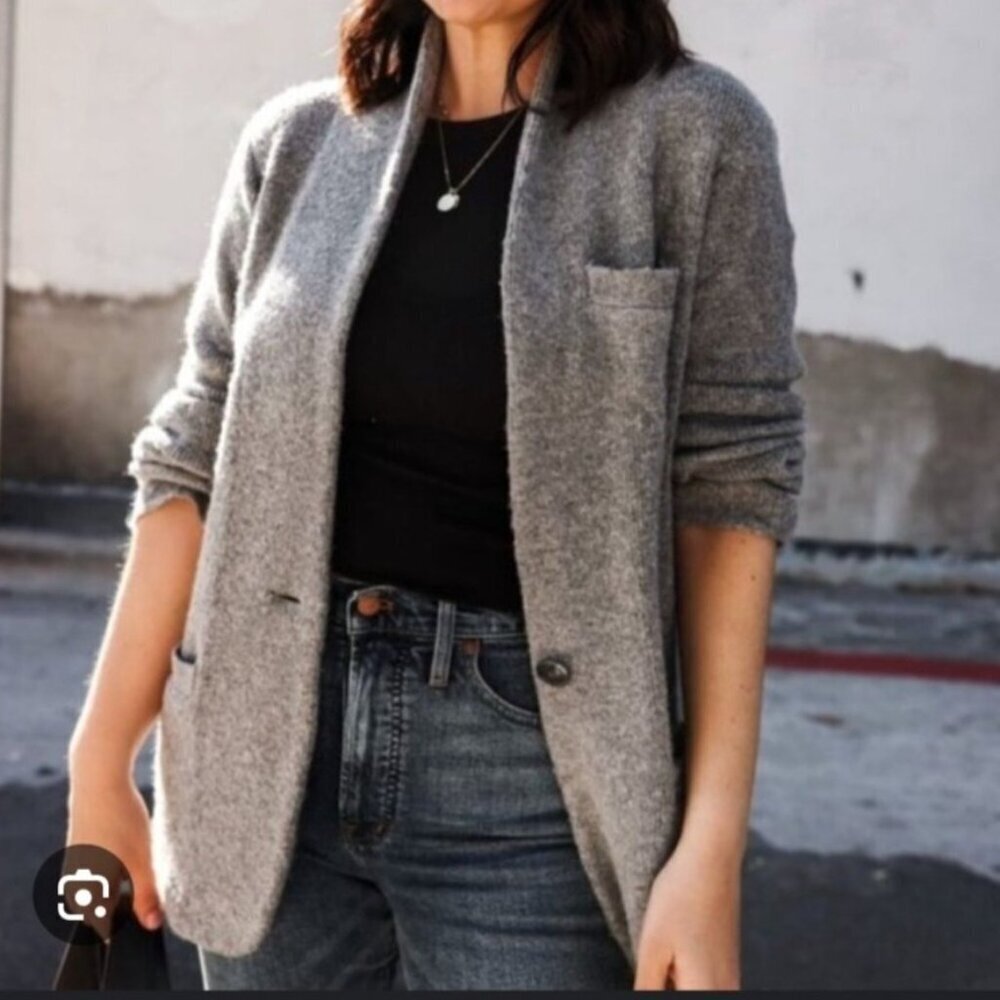 J. Crew Womens Cocoon Chunky Sweater Blazer Oversized Heavyweight Sz Medium Gray
